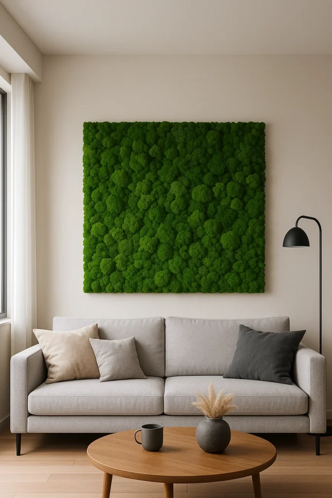 Moswand binnen in de woonkamer